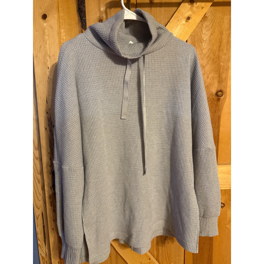Halara Women's Grey Waffle Knit Long Sleeve Cowl Neck Thumbhole Sweater M